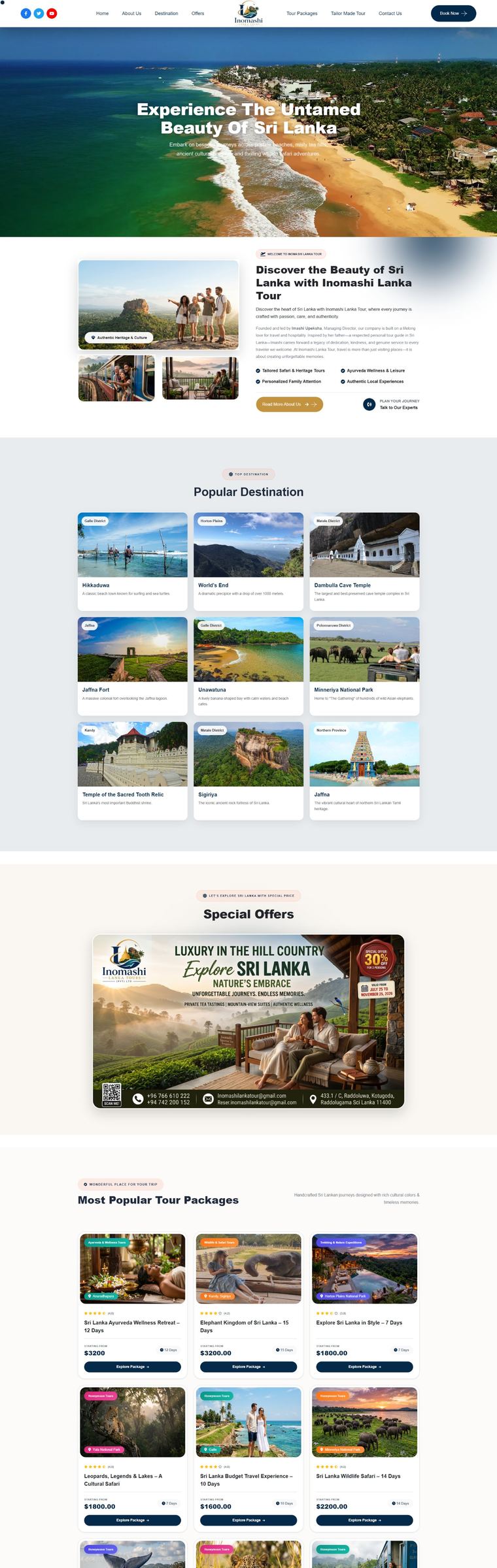 Inomashi Lanka Tour website designed by Cyberexpert